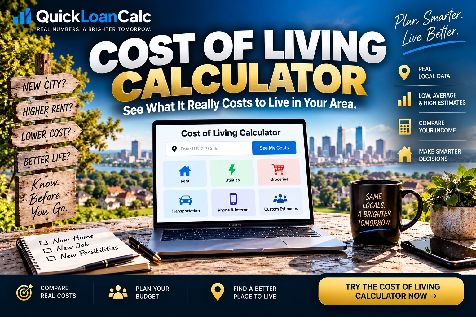 Cost of living calculator for estimating monthly expenses by U.S. ZIP code